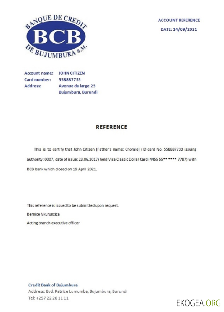 Référence Burundi , Creditbank , closure